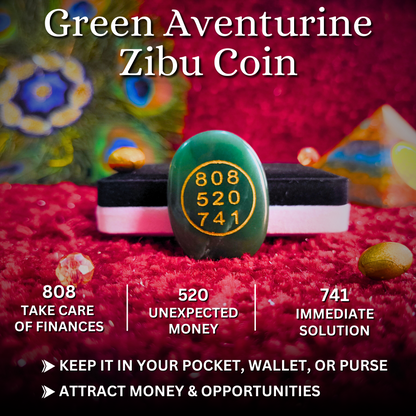 Green Aventurine Zibu Coin - Prosperity, Luck & Money
