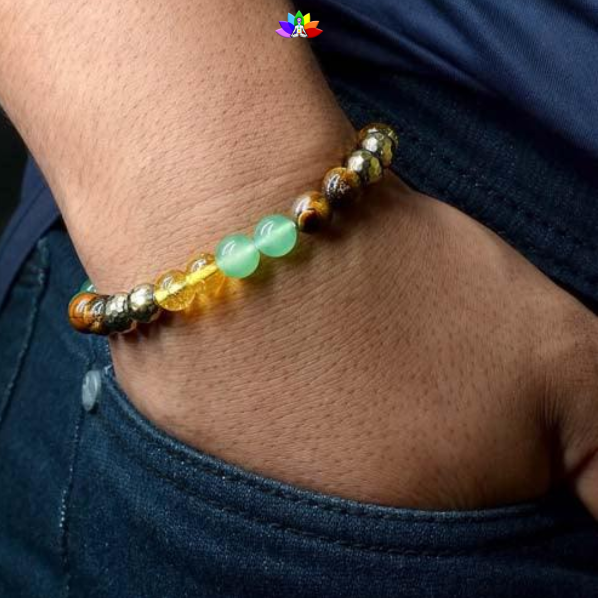 Energised Money Magnet Bracelet with Green Aventurine, Tiger Eye, Pyrite & Citrine