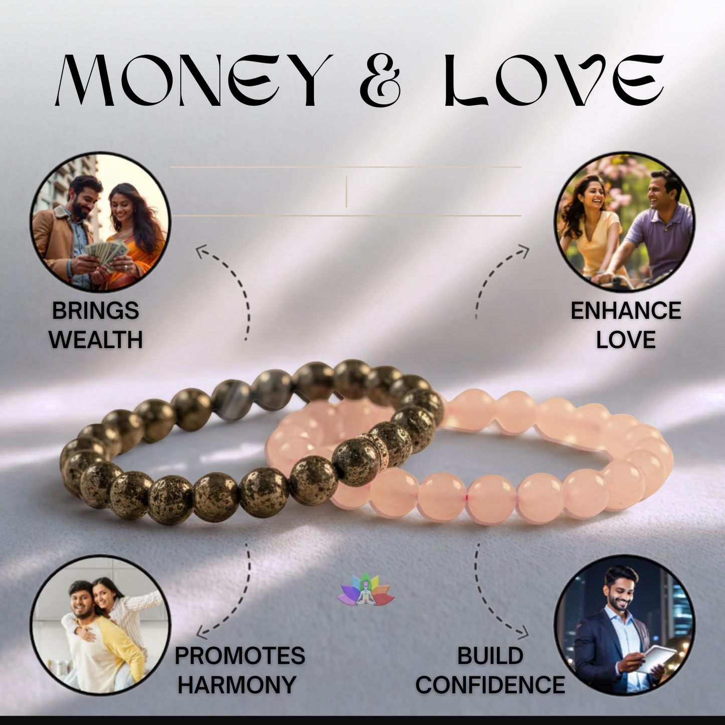Money & Love Combo – Rose Quartz & Pyrite Bracelets