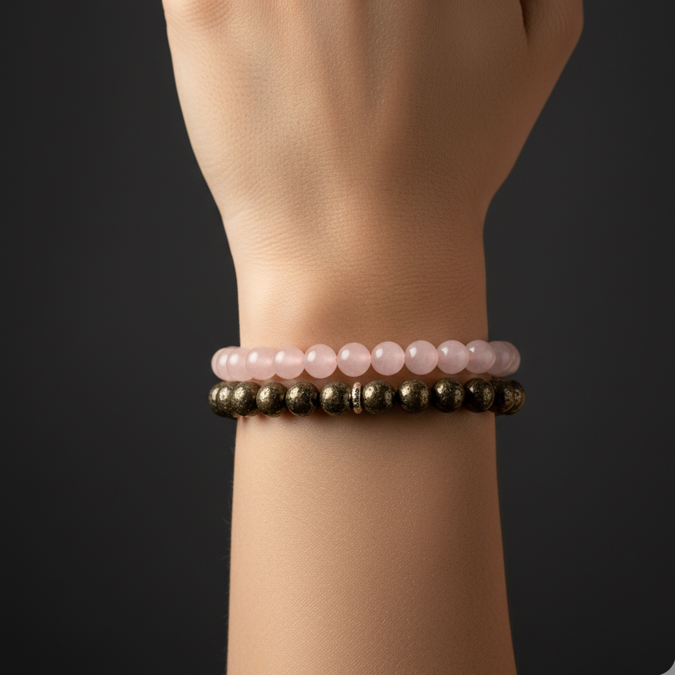 Money & Love Combo – Rose Quartz & Pyrite Bracelets